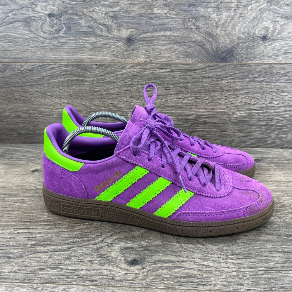 Adidas Handball Spezial Women 9.5 Purple Lime Green Suede Retro Sneakers 24855